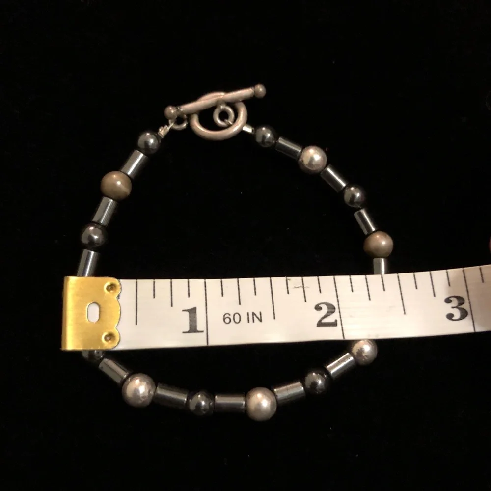Vintage Hematite and Silver Tone Beaded Bracelet